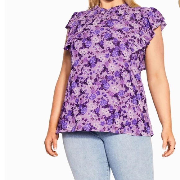 City Chic Violet Floral Ruffle Top XL 22 NEW - Picture 3 of 9